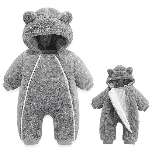 AiWMGL Newborn Baby Bear Outfit Suit Girls Boys Fleece Jumpsuit Romper Hooded Coat Winter Clothes Outwear Snowsuit - 1