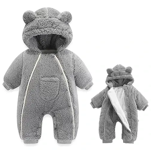 AiWMGL Newborn Baby Bear Outfit Suit Girls Boys Fleece Jumpsuit Romper Hooded Coat Winter Clothes Outwear Snowsuit - 1