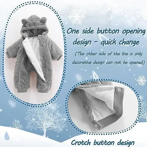 AiWMGL Newborn Baby Bear Outfit Suit Girls Boys Fleece Jumpsuit Romper Hooded Coat Winter Clothes Outwear Snowsuit - AIWMGL (1)