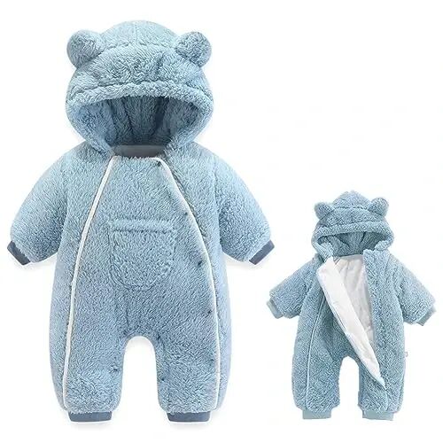 AiWMGL Newborn Baby Bear Outfit Suit Girls Boys Fleece Jumpsuit Romper Hooded Coat Winter Clothes Outwear Snowsuit - AiWMGL