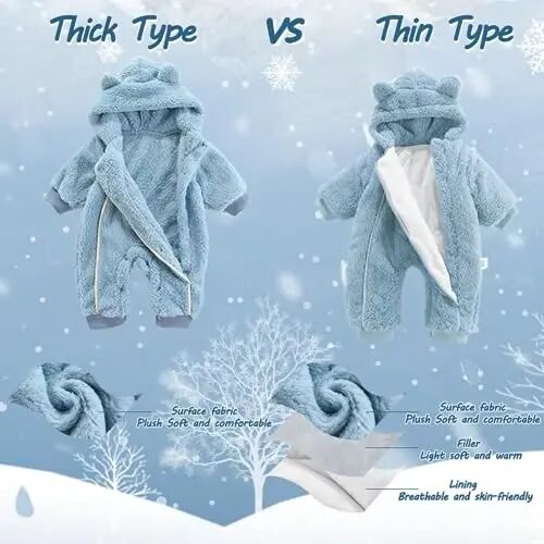 AiWMGL Newborn Baby Bear Outfit Suit Girls Boys Fleece Jumpsuit Romper Hooded Coat Winter Clothes Outwear Snowsuit - AiWMGL (1)