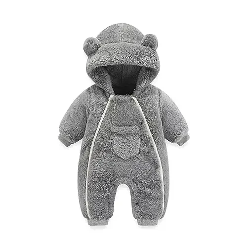 AiWMGL Newborn Baby Bear Outfit Suit Girls Boys Fleece Jumpsuit Romper Hooded Coat Winter Clothes Outwear Snowsuit - 1