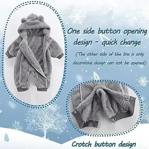 AiWMGL Newborn Baby Bear Outfit Suit Girls Boys Fleece Jumpsuit Romper Hooded Coat Winter Clothes Outwear Snowsuit - 2