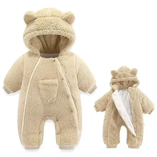 AiWMGL Newborn Baby Bear Outfit Suit Girls Boys Fleece Jumpsuit Romper Hooded Coat Winter Clothes Outwear Snowsuit 