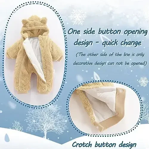 AiWMGL Newborn Baby Bear Outfit Suit Girls Boys Fleece Jumpsuit Romper Hooded Coat Winter Clothes Outwear Snowsuit - 3