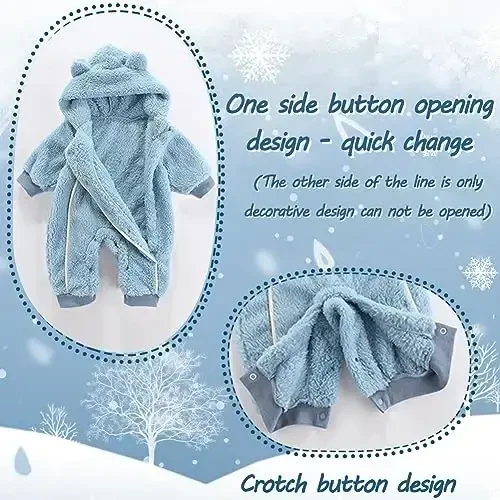 AiWMGL Newborn Baby Bear Outfit Suit Girls Boys Fleece Jumpsuit Romper Hooded Coat Winter Clothes Outwear Snowsuit - 2