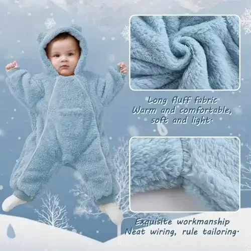 AiWMGL Newborn Baby Bear Outfit Suit Girls Boys Fleece Jumpsuit Romper Hooded Coat Winter Clothes Outwear Snowsuit - 3