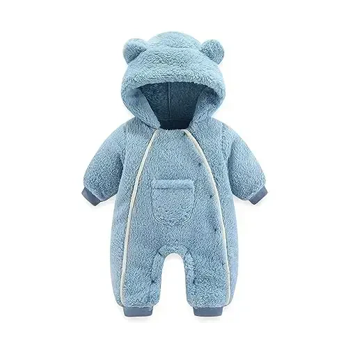 AiWMGL Newborn Baby Bear Outfit Suit Girls Boys Fleece Jumpsuit Romper Hooded Coat Winter Clothes Outwear Snowsuit - AIWMGL