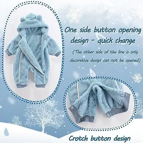 AiWMGL Newborn Baby Bear Outfit Suit Girls Boys Fleece Jumpsuit Romper Hooded Coat Winter Clothes Outwear Snowsuit - 2