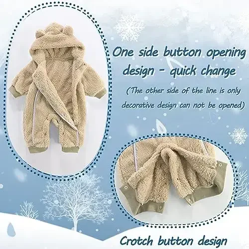 AiWMGL Newborn Baby Bear Outfit Suit Girls Boys Fleece Jumpsuit Romper Hooded Coat Winter Clothes Outwear Snowsuit - 2