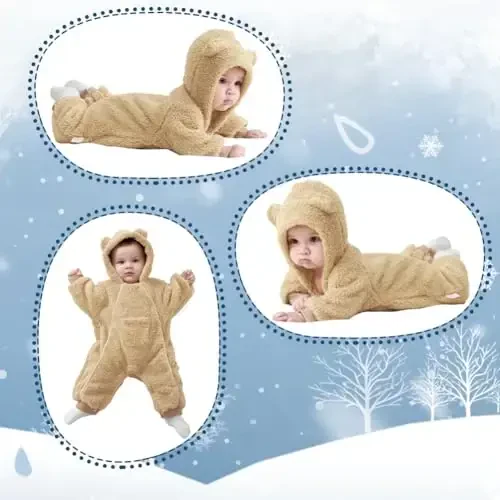 AiWMGL Newborn Baby Bear Outfit Suit Girls Boys Fleece Jumpsuit Romper Hooded Coat Winter Clothes Outwear Snowsuit - 6