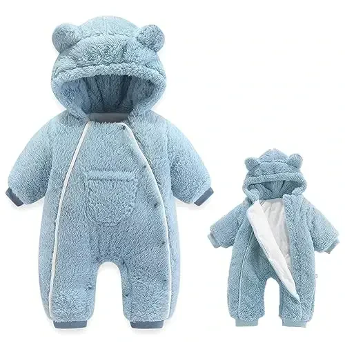 AiWMGL Newborn Baby Bear Outfit Suit Girls Boys Fleece Jumpsuit Romper Hooded Coat Winter Clothes Outwear Snowsuit - AIWMGL