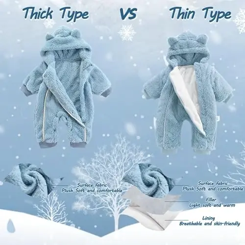 AiWMGL Newborn Baby Bear Outfit Suit Girls Boys Fleece Jumpsuit Romper Hooded Coat Winter Clothes Outwear Snowsuit - 2
