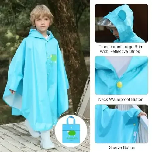 AIWUHE bolalar uchun yomg'ir ponchosi multfilm yomg'ir paltosi ko'ylagi yoqimli yomg'ir paltosi Toddler Boys Girls yomg'ir плаши Light Waterproof Hoodie Outwear - 3