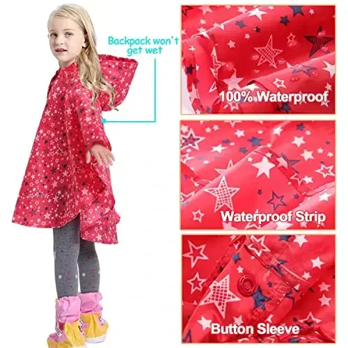 AIWUHE Bolalar uchun yomg'ir ponchosi Multfilm yomg'ir paltosi Kurtka Yoqimli yomg'ir плаши Toddler Boys Girls Yomg'ir плаши yengil suv o'tkazmaydigan Hoodie Outwear - 4