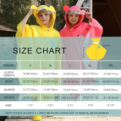 AIWUHE Kids Rain Poncho Cartoon Raincoat Jacket Cute Rain Coat Toddler Boys Girls Rain Cape Light Waterproof Hoodie Outwear - 6