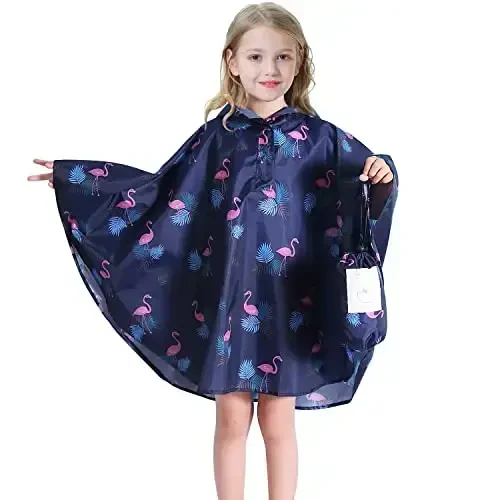 AIWUHE Kids Rain Poncho Cartoon Raincoat Jacket Cute Rain Coat Toddler Boys Girls Rain Cape Light Waterproof Hoodie Outwear 
