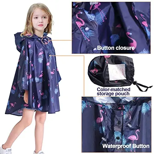 AIWUHE Kids Rain Poncho Cartoon Raincoat Jacket Cute Rain Coat Toddler Boys Girls Rain Cape Light Waterproof Hoodie Outwear - 3