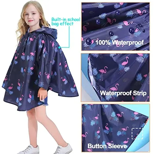 AIWUHE Kids Rain Poncho Cartoon Raincoat Jacket Cute Rain Coat Toddler Boys Girls Rain Cape Light Waterproof Hoodie Outwear - 4
