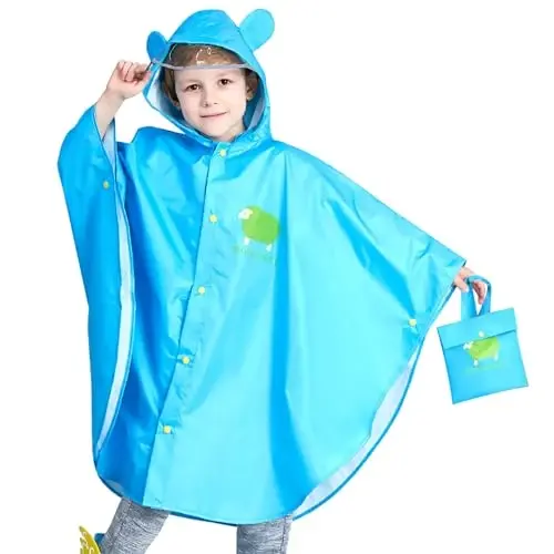 AIWUHE Kids Rain Poncho Cartoon Raincoat Jacket Cute Rain Coat Toddler Boys Girls Rain Cape Light Waterproof Hoodie Outwear 