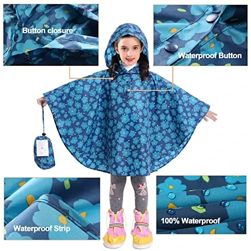 AIWUHE Kids Rain Poncho Cartoon Raincoat Jacket Cute Rain Coat Toddler Boys Girls Rain Cape Light Waterproof Hoodie Outwear - 4