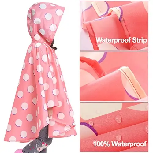 AIWUHE Kids Rain Poncho Cartoon Raincoat Jacket Cute Rain Coat Toddler Boys Girls Rain Cape Light Waterproof Hoodie Outwear - 3