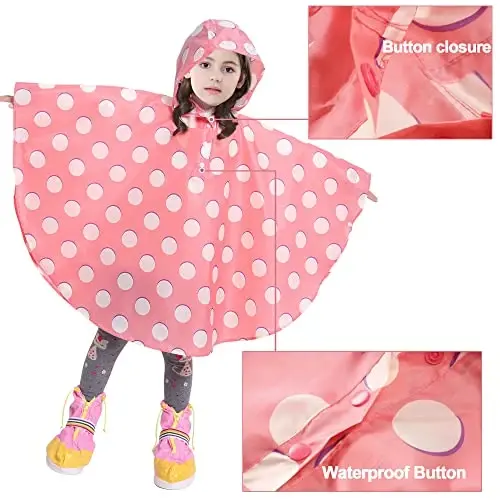 AIWUHE Kids Rain Poncho Cartoon Raincoat Jacket Cute Rain Coat Toddler Boys Girls Rain Cape Light Waterproof Hoodie Outwear - 5