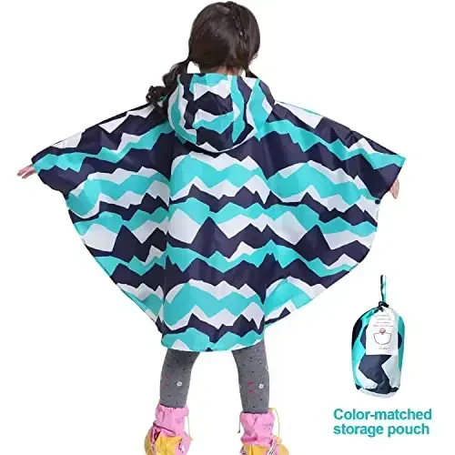 AIWUHE Kids Rain Poncho Cartoon Raincoat Jacket Cute Rain Coat Toddler Boys Girls Rain Cape Light Waterproof Hoodie Outwear - 3