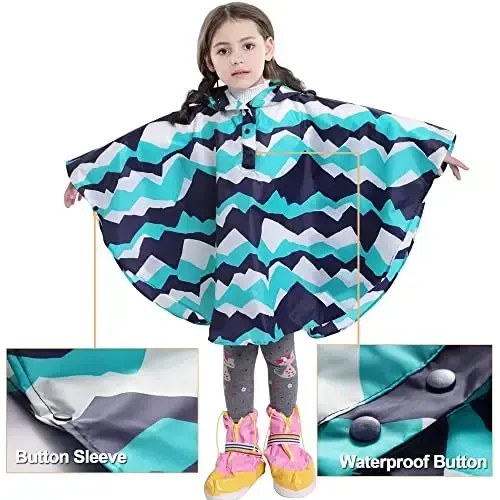 AIWUHE Kids Rain Poncho Cartoon Raincoat Jacket Cute Rain Coat Toddler Boys Girls Rain Cape Light Waterproof Hoodie Outwear - 4