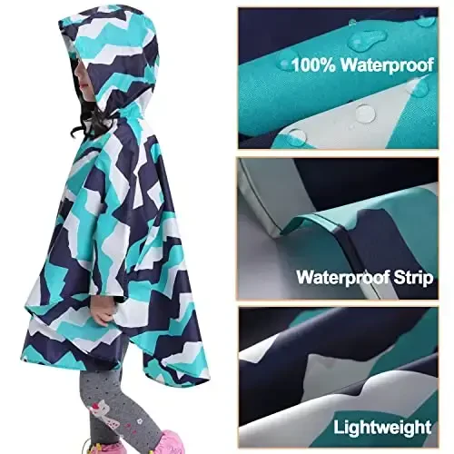 AIWUHE Kids Rain Poncho Cartoon Raincoat Jacket Cute Rain Coat Toddler Boys Girls Rain Cape Light Waterproof Hoodie Outwear - 5