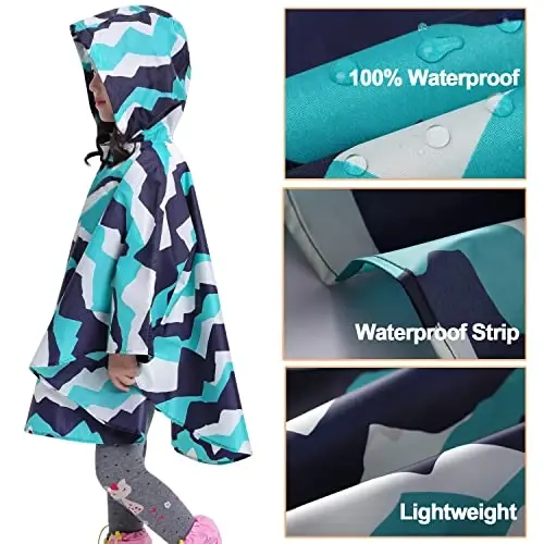 AIWUHE Kids Rain Poncho Cartoon Raincoat Jacket Cute Rain Coat Toddler Boys Girls Rain Cape Light Waterproof Hoodie Outwear - 5