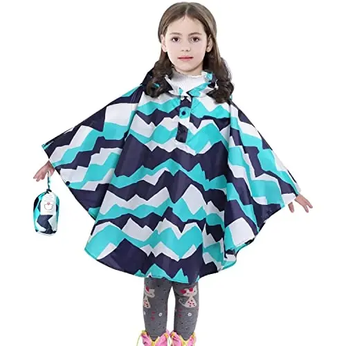 AIWUHE Kids Rain Poncho Cartoon Raincoat Jacket Cute Rain Coat Toddler Boys Girls Rain Cape Light Waterproof Hoodie Outwear - 1