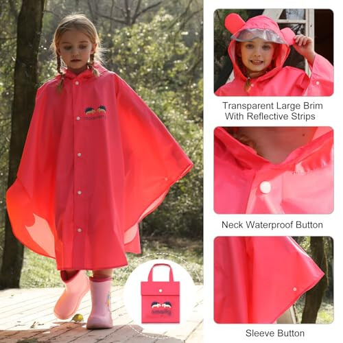 AIWUHE Kids Rain Poncho Cartoon Raincoat Jacket Cute Rain Coat Toddler Boys Girls Rain Cape Light Waterproof Hoodie Outwear - 3