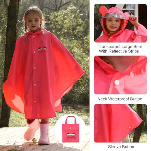 AIWUHE Kids Rain Poncho Cartoon Raincoat Jacket Cute Rain Coat Toddler Boys Girls Rain Cape Light Waterproof Hoodie Outwear - 3