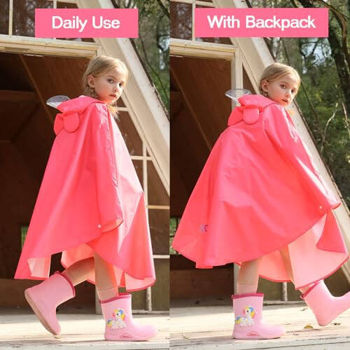 AIWUHE Kids Rain Poncho Cartoon Raincoat Jacket Cute Rain Coat Toddler Boys Girls Rain Cape Light Waterproof Hoodie Outwear - 5