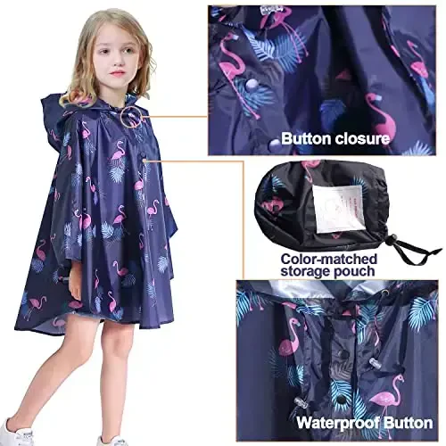 AIWUHE Kids Rain Poncho Cartoon Raincoat Jacket Cute Rain Coat Toddler Boys Girls Rain Cape Light Waterproof Hoodie Outwear - 3