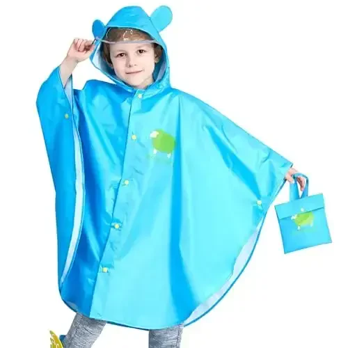 AIWUHE Kids Rain Poncho Cartoon Raincoat Jacket Cute Rain Coat Toddler Boys Girls Rain Cape Light Waterproof Hoodie Outwear - 1