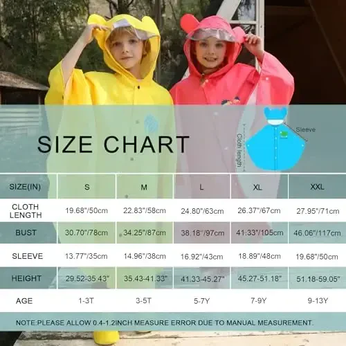 AIWUHE Kids Rain Poncho Cartoon Raincoat Jacket Cute Rain Coat Toddler Boys Girls Rain Cape Light Waterproof Hoodie Outwear - 6