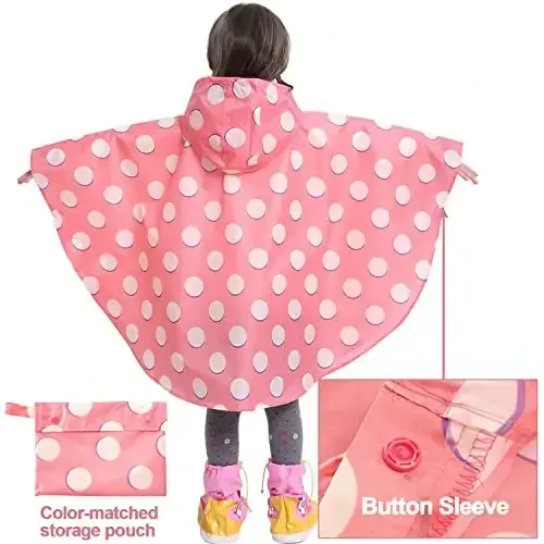 AIWUHE Kids Rain Poncho Cartoon Raincoat Jacket Cute Rain Coat Toddler Boys Girls Rain Cape Light Waterproof Hoodie Outwear - 4