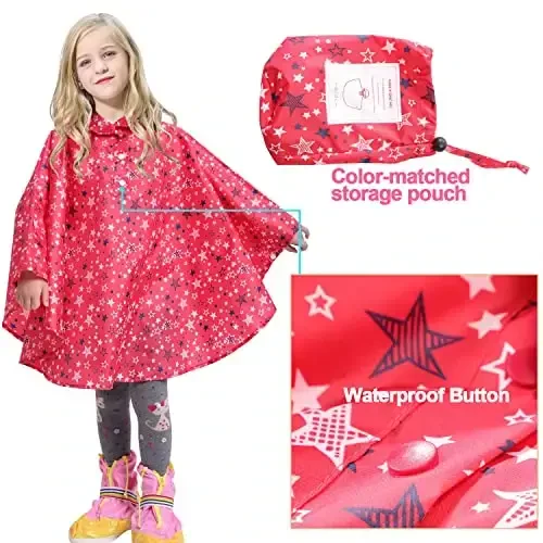 AIWUHE Kids Rain Poncho Cartoon Raincoat Jacket Cute Rain Coat Toddler Boys Girls Rain Cape Light Waterproof Hoodie Outwear - 3