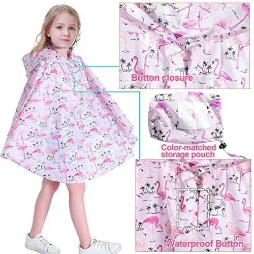 AIWUHE Kids Rain Poncho Cartoon Raincoat Jacket Cute Rain Coat Toddler Boys Girls Rain Cape Light Waterproof Hoodie Outwear - 3