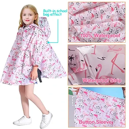AIWUHE Kids Rain Poncho Cartoon Raincoat Jacket Cute Rain Coat Toddler Boys Girls Rain Cape Light Waterproof Hoodie Outwear - 4