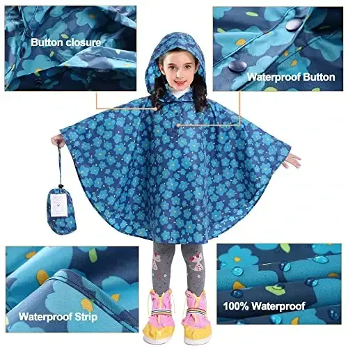 AIWUHE Kids Rain Poncho Multfilm yomg'ir paltosi Kurtka Yoqimli yomg'ir плаши Toddler Boys Girls Rain Cape Yengil suv o'tkazmaydigan Худи кийим - 4