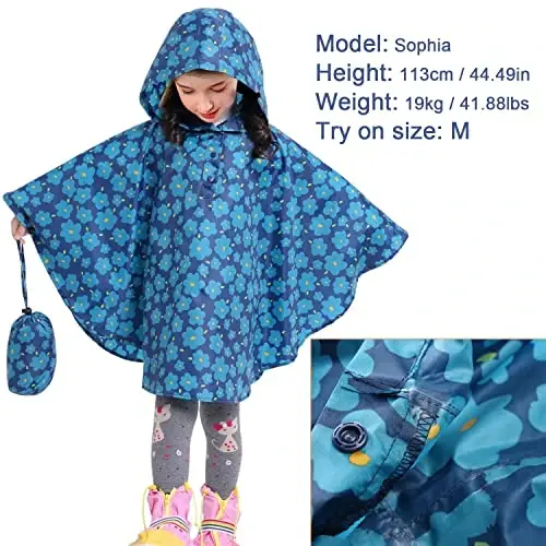 AIWUHE Kids Rain Poncho Multfilm yomg'ir paltosi Kurtka Yoqimli yomg'ir плаши Toddler Boys Girls Rain Cape Yengil suv o'tkazmaydigan Худи кийим - 2