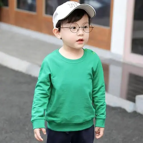 AIWUHE Toddler Boys Girls Solid Pullovers Sweatshirt Long Sleeve T-Shirt Kids Cotton Crewneck Thin Tops 1-8 Years Blouse - 3