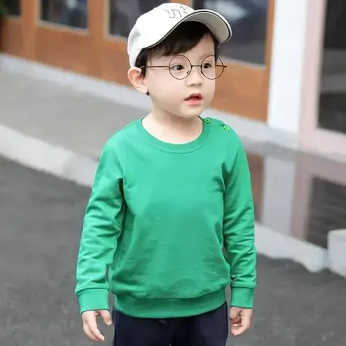 AIWUHE Toddler Boys Girls Solid Pullovers Sweatshirt Long Sleeve T-Shirt Kids Cotton Crewneck Thin Tops 1-8 Years Blouse - 3