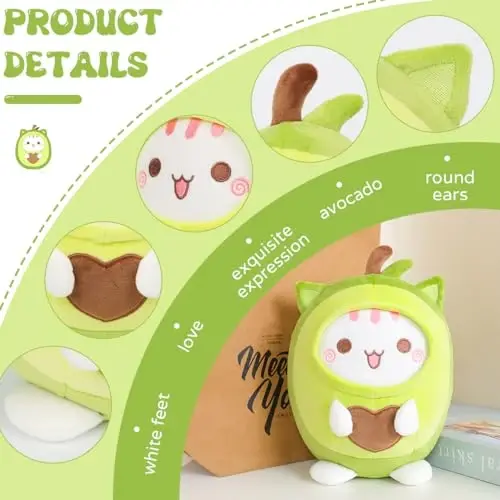 AIXINI Cute Avocado Cat Plush Pillow 8
