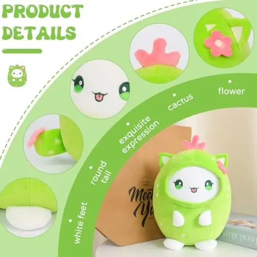 AIXINI Cute Cactus Cat Plush Pillow 8