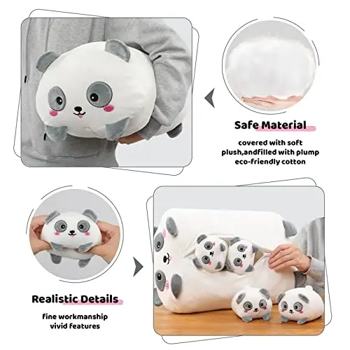 AIXINI Cute Cat Mommy Plush Pillow with 4 Little Baby Cats Stuffed Animal, Super Soft Kawaii Fat Cat Chubby Kitten Hugging Toy Gifts - AIXINI (1)