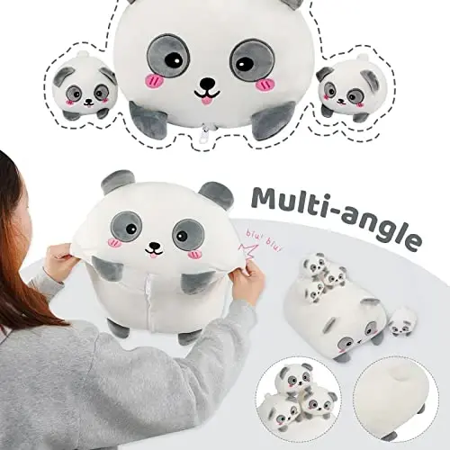 AIXINI Cute Panda Mommy Stuffed Animal with 4 Little Baby Pandas Plush, Super Soft Cartoon Hugging Pillow Toy - 4
